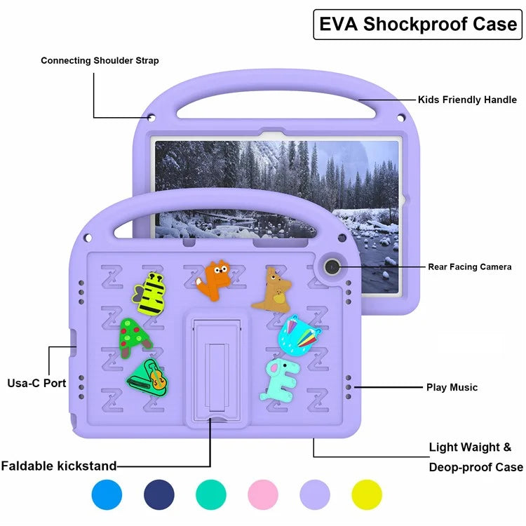 For Samsung Galaxy Tab A9+ Case Cartoon Design EVA+PC Kickstand Tablet Cover with Strap