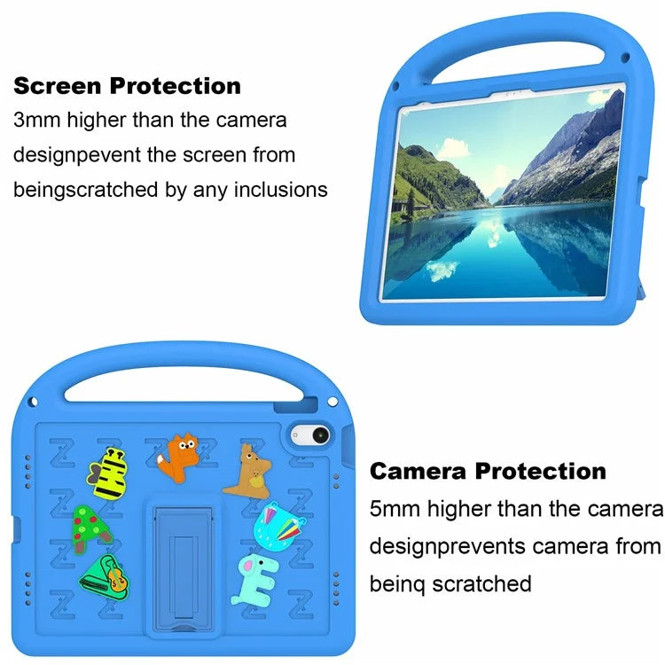 For iPad 10.9 (2022) Case with Strap EVA+PC Kickstand Tablet Cover Cartoon Design