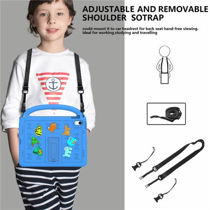 For iPad 10.9 (2022) Case with Strap EVA+PC Kickstand Tablet Cover Cartoon Design