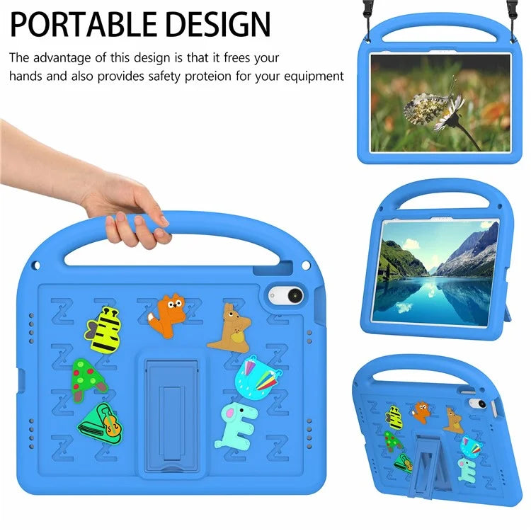 For iPad 10.9 (2022) Case with Strap EVA+PC Kickstand Tablet Cover Cartoon Design