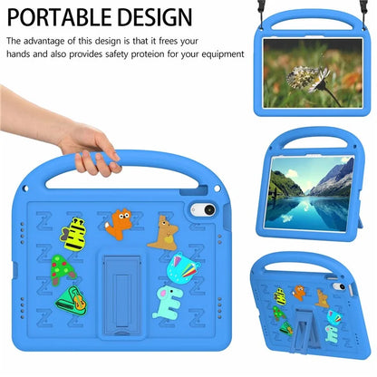 For iPad 10.9 (2022) Case with Strap EVA+PC Kickstand Tablet Cover Cartoon Design
