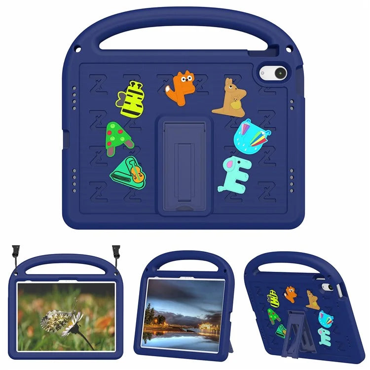 For iPad 10.9 (2022) Case with Strap EVA+PC Kickstand Tablet Cover Cartoon Design