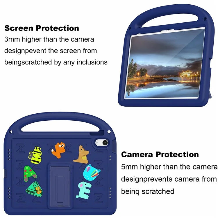 For iPad 10.9 (2022) Case with Strap EVA+PC Kickstand Tablet Cover Cartoon Design