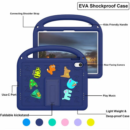 For iPad 10.9 (2022) Case with Strap EVA+PC Kickstand Tablet Cover Cartoon Design