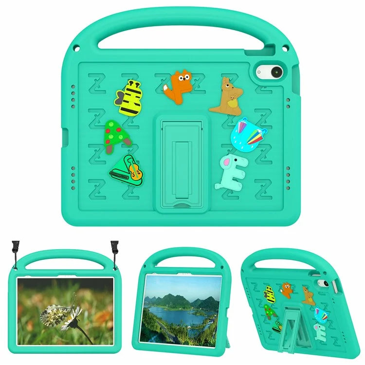 For iPad 10.9 (2022) Case with Strap EVA+PC Kickstand Tablet Cover Cartoon Design