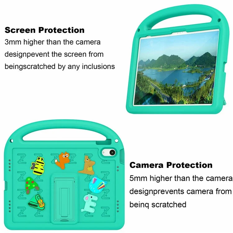 For iPad 10.9 (2022) Case with Strap EVA+PC Kickstand Tablet Cover Cartoon Design