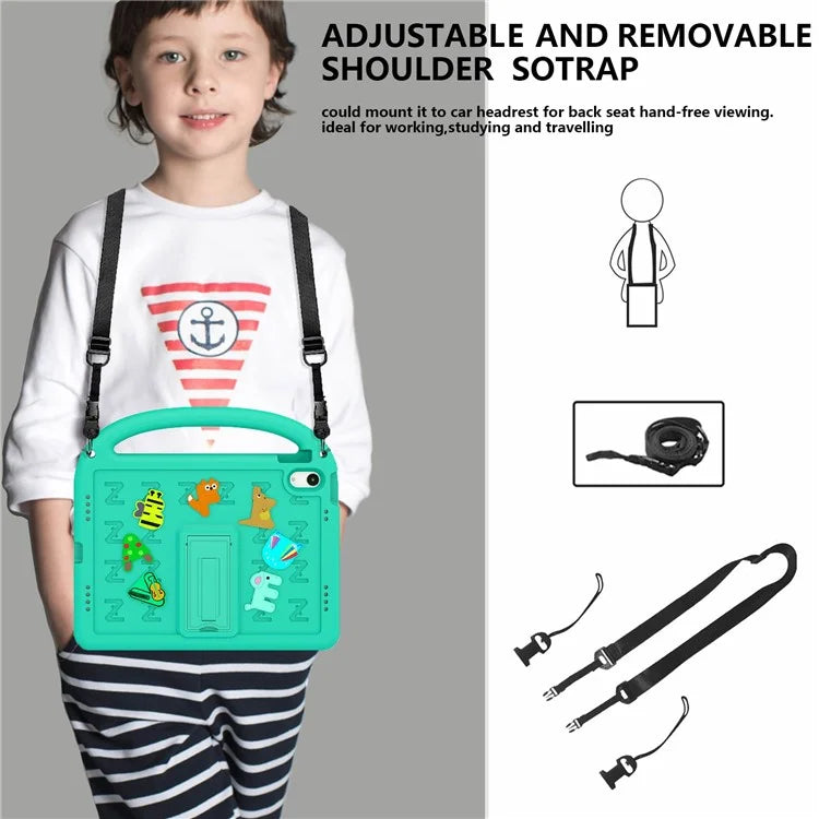 For iPad 10.9 (2022) Case with Strap EVA+PC Kickstand Tablet Cover Cartoon Design
