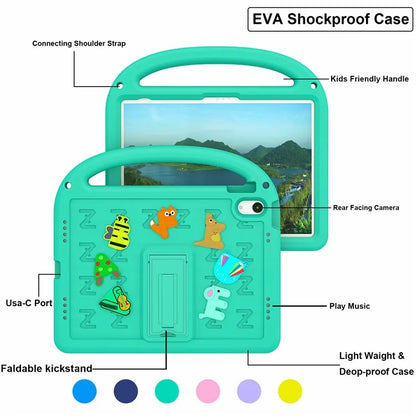 For iPad 10.9 (2022) Case with Strap EVA+PC Kickstand Tablet Cover Cartoon Design