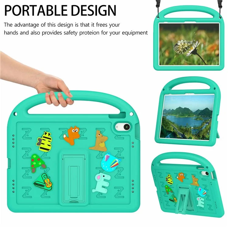 For iPad 10.9 (2022) Case with Strap EVA+PC Kickstand Tablet Cover Cartoon Design