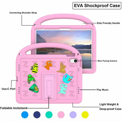 For iPad 10.9 (2022) Case with Strap EVA+PC Kickstand Tablet Cover Cartoon Design