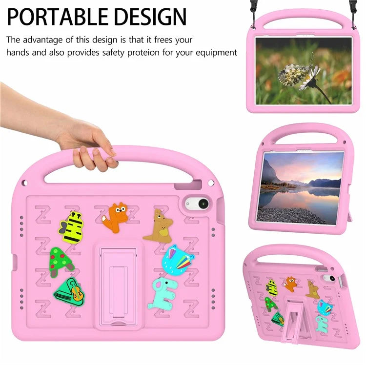 For iPad 10.9 (2022) Case with Strap EVA+PC Kickstand Tablet Cover Cartoon Design