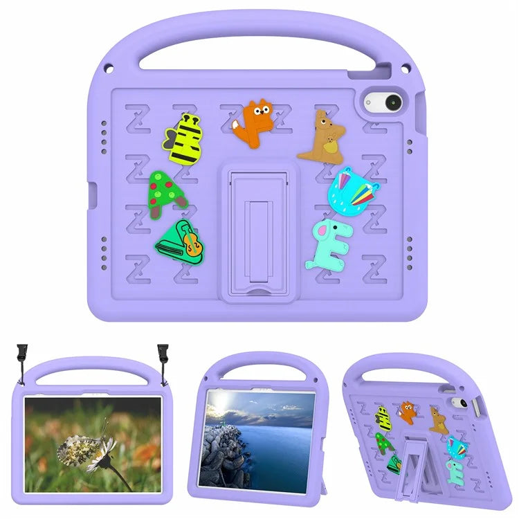 For iPad 10.9 (2022) Case with Strap EVA+PC Kickstand Tablet Cover Cartoon Design