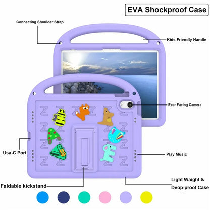 For iPad 10.9 (2022) Case with Strap EVA+PC Kickstand Tablet Cover Cartoon Design