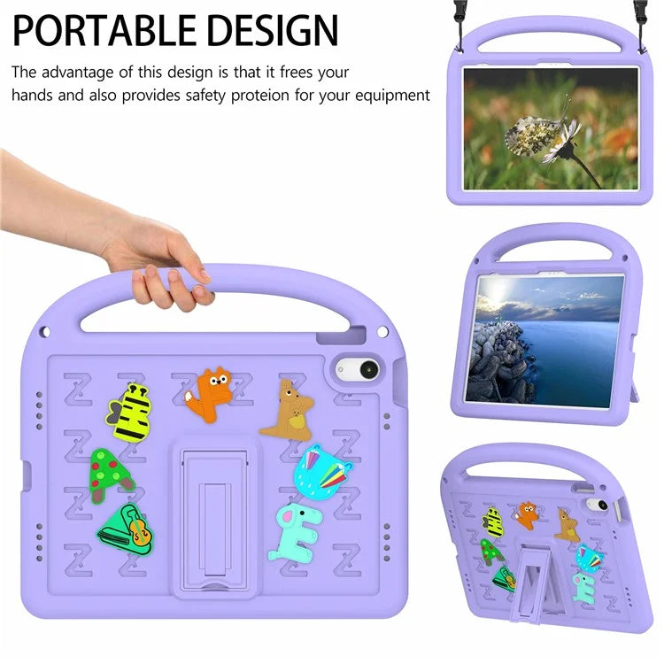 For iPad 10.9 (2022) Case with Strap EVA+PC Kickstand Tablet Cover Cartoon Design