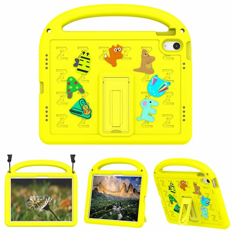 For iPad 10.9 (2022) Case with Strap EVA+PC Kickstand Tablet Cover Cartoon Design