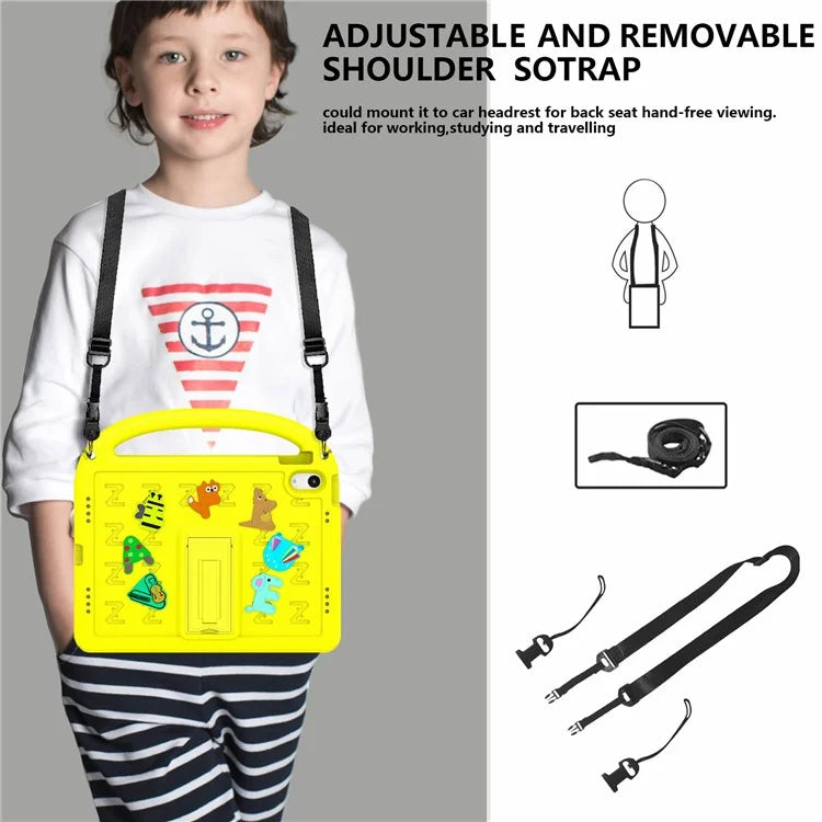 For iPad 10.9 (2022) Case with Strap EVA+PC Kickstand Tablet Cover Cartoon Design