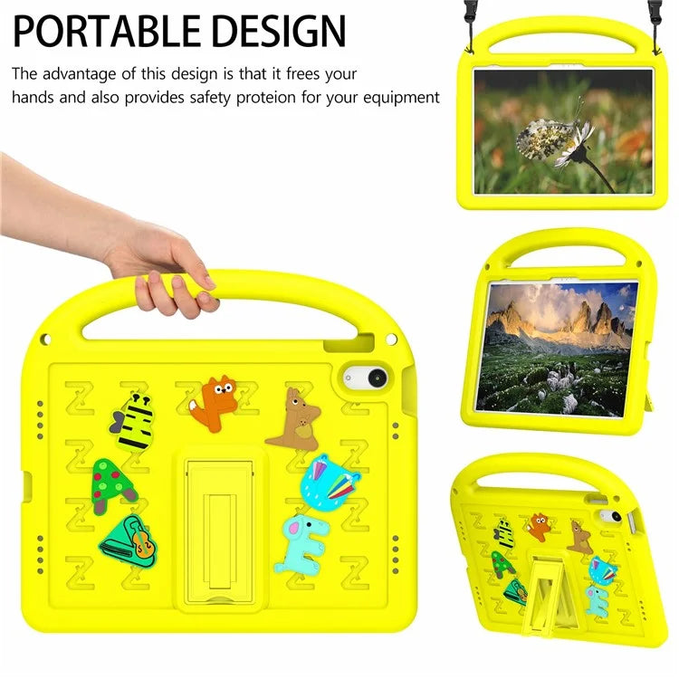 For iPad 10.9 (2022) Case with Strap EVA+PC Kickstand Tablet Cover Cartoon Design