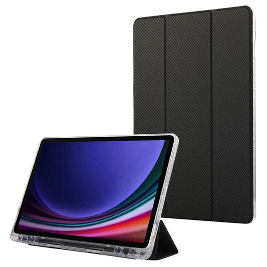 For Samsung Galaxy Tab S9 / S9 FE Case Tri-Fold Stand Smart Auto / Wake Leather Tablet Cover Carbon Fiber Texture