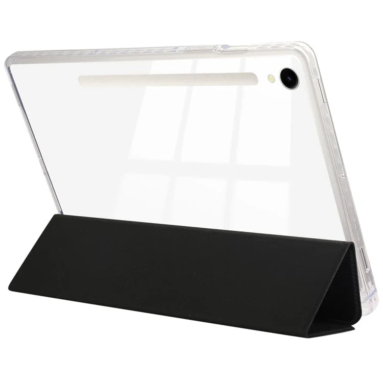 For Samsung Galaxy Tab S9 / S9 FE Case Tri-Fold Stand Smart Auto / Wake Leather Tablet Cover Carbon Fiber Texture