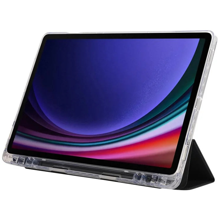 For Samsung Galaxy Tab S9 / S9 FE Case Tri-Fold Stand Smart Auto / Wake Leather Tablet Cover Carbon Fiber Texture