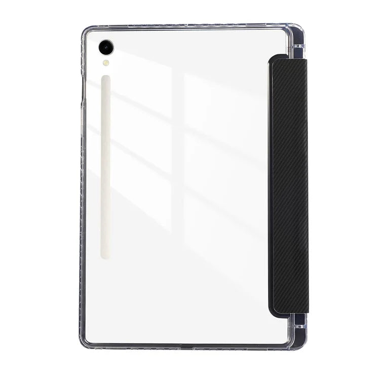 For Samsung Galaxy Tab S9 / S9 FE Case Tri-Fold Stand Smart Auto / Wake Leather Tablet Cover Carbon Fiber Texture