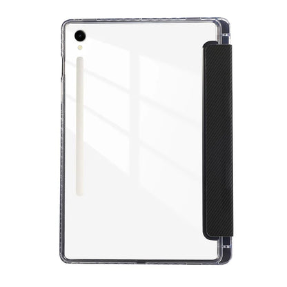 For Samsung Galaxy Tab S9 / S9 FE Case Tri-Fold Stand Smart Auto / Wake Leather Tablet Cover Carbon Fiber Texture