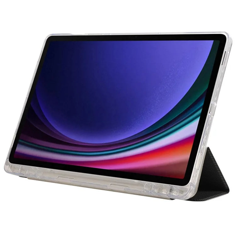 For Samsung Galaxy Tab S9 / S9 FE Case Tri-Fold Stand Smart Auto / Wake Leather Tablet Cover Carbon Fiber Texture