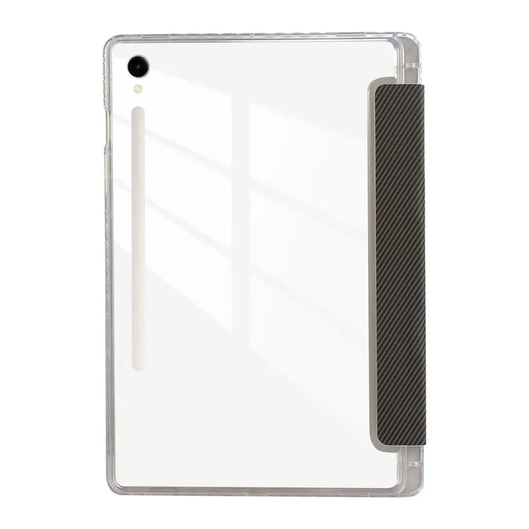 For Samsung Galaxy Tab S9 / S9 FE Case Tri-Fold Stand Smart Auto / Wake Leather Tablet Cover Carbon Fiber Texture