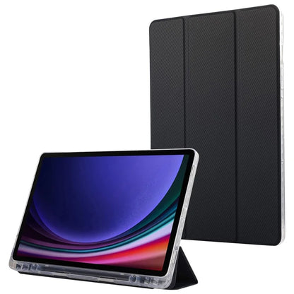 For Samsung Galaxy Tab S9 / S9 FE Case Tri-Fold Stand Smart Auto / Wake Leather Tablet Cover Carbon Fiber Texture