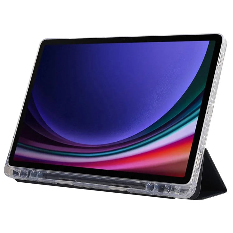 For Samsung Galaxy Tab S9 / S9 FE Case Tri-Fold Stand Smart Auto / Wake Leather Tablet Cover Carbon Fiber Texture