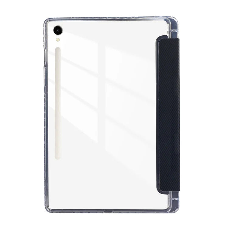 For Samsung Galaxy Tab S9 / S9 FE Case Tri-Fold Stand Smart Auto / Wake Leather Tablet Cover Carbon Fiber Texture