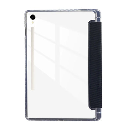 For Samsung Galaxy Tab S9 / S9 FE Case Tri-Fold Stand Smart Auto / Wake Leather Tablet Cover Carbon Fiber Texture