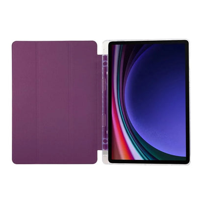 For Samsung Galaxy Tab S9 / S9 FE Case Tri-Fold Stand Smart Auto / Wake Leather Tablet Cover Carbon Fiber Texture
