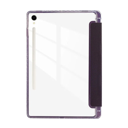 For Samsung Galaxy Tab S9 / S9 FE Case Tri-Fold Stand Smart Auto / Wake Leather Tablet Cover Carbon Fiber Texture
