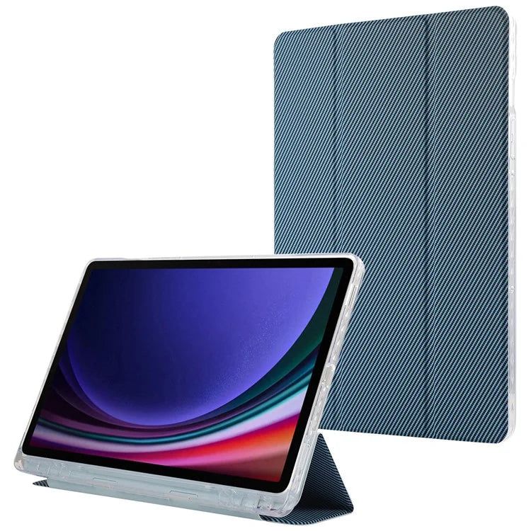 For Samsung Galaxy Tab S9 / S9 FE Case Tri-Fold Stand Smart Auto / Wake Leather Tablet Cover Carbon Fiber Texture