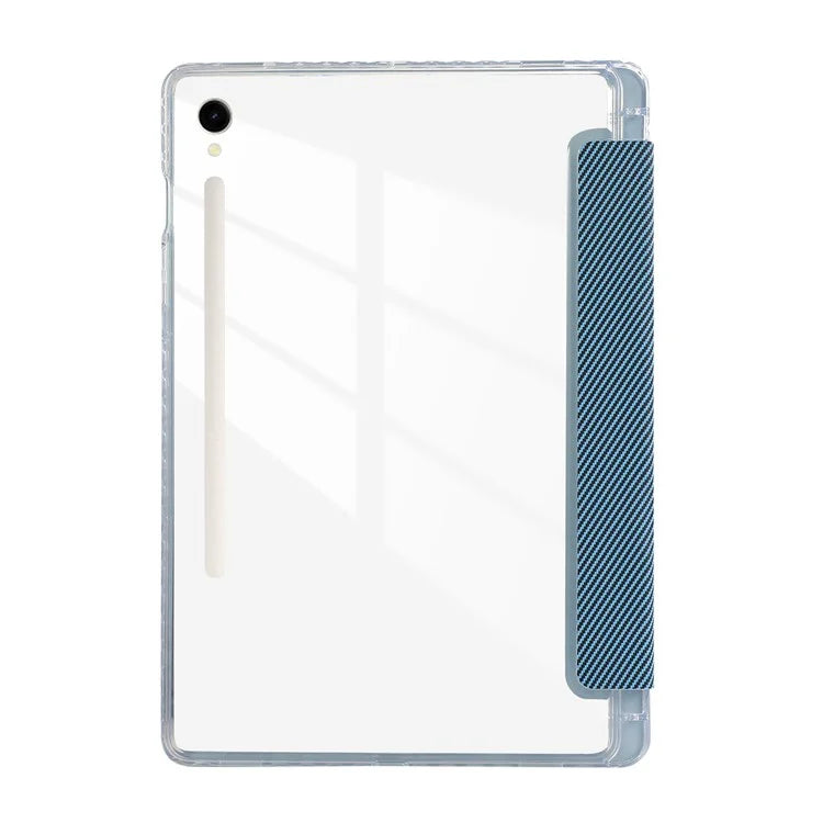 For Samsung Galaxy Tab S9 / S9 FE Case Tri-Fold Stand Smart Auto / Wake Leather Tablet Cover Carbon Fiber Texture