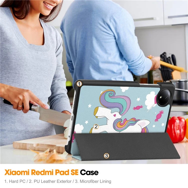 For Xiaomi Redmi Pad SE Stand Case Pattern Print Leather Tablet Cover