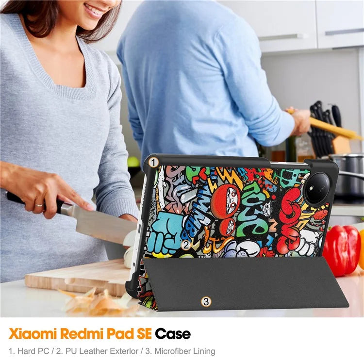 For Xiaomi Redmi Pad SE Stand Case Pattern Print Leather Tablet Cover