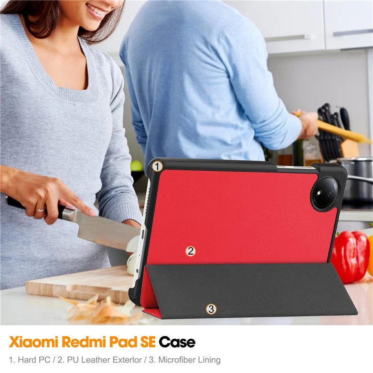 For Xiaomi Redmi Pad SE Case Anti-Scratch Leather Stand Tablet Cover