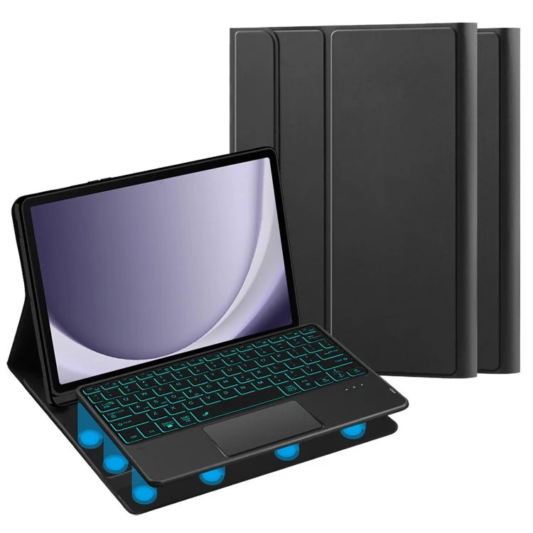 For Samsung Galaxy Tab A9+ Backlight Touchpad Bluetooth Keyboard with Pen Slot Leather Tablet Case