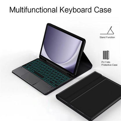 For Samsung Galaxy Tab A9+ Backlight Touchpad Bluetooth Keyboard with Pen Slot Leather Tablet Case