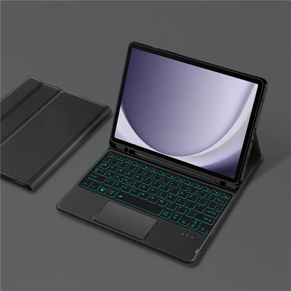 For Samsung Galaxy Tab A9+ Backlight Touchpad Bluetooth Keyboard with Pen Slot Leather Tablet Case