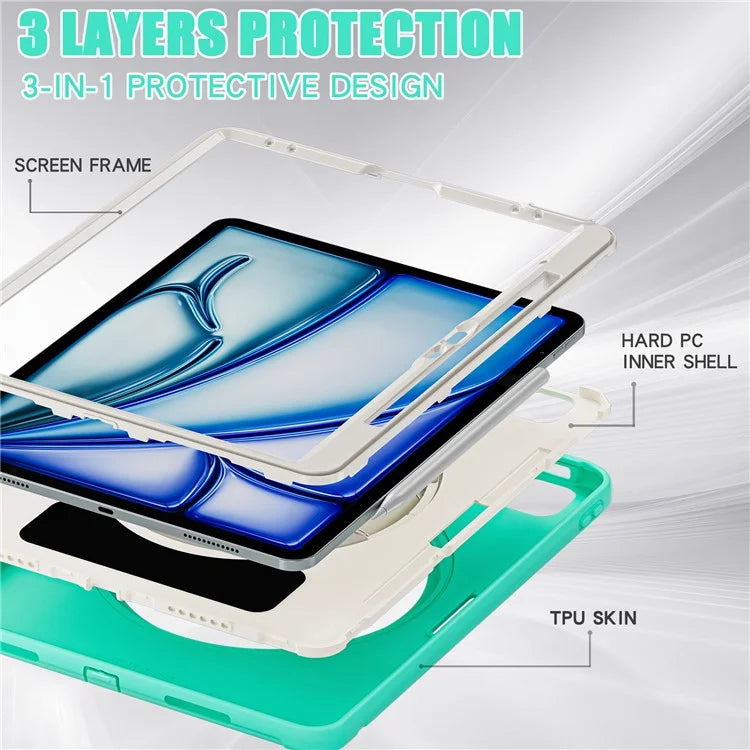 For iPad Air 13 (2024) / iPad Pro 12.9 (2022) / (2021) / (2020) / (2018) Case Kickstand PC+TPU+Silicone Cover with Pen Slot