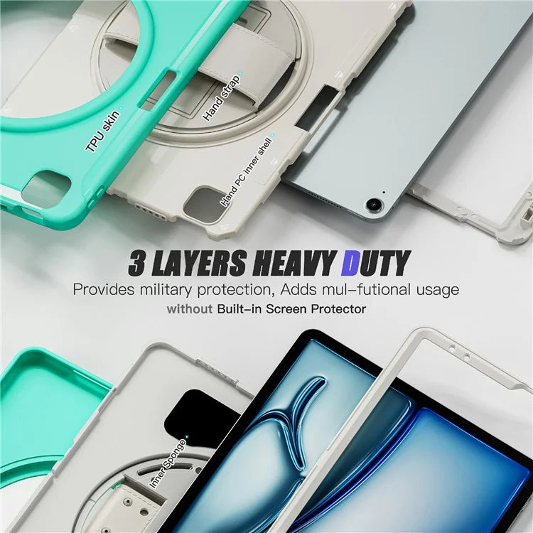 For iPad Air 13 (2024) / iPad Pro 12.9 (2022) / (2021) / (2020) / (2018) Case Kickstand PC+TPU+Silicone Cover with Pen Slot