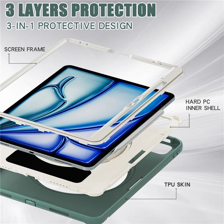 For iPad Air 13 (2024) / iPad Pro 12.9 (2022) / (2021) / (2020) / (2018) Case Kickstand PC+TPU+Silicone Cover with Pen Slot