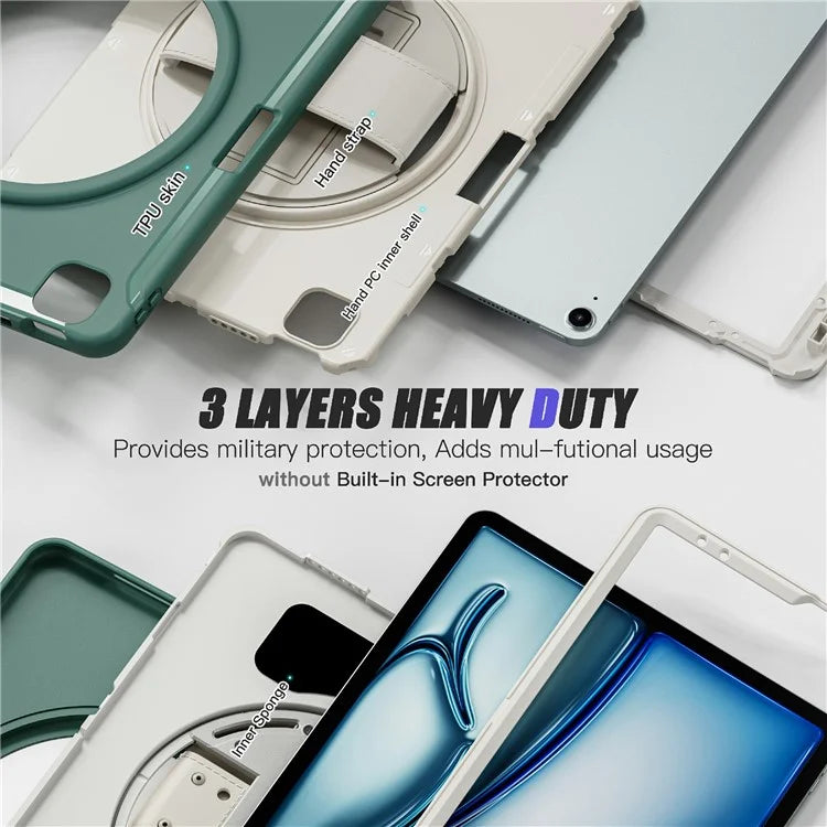 For iPad Air 13 (2024) / iPad Pro 12.9 (2022) / (2021) / (2020) / (2018) Case Kickstand PC+TPU+Silicone Cover with Pen Slot
