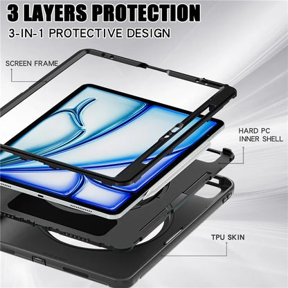For iPad Air 13 (2024) / iPad Pro 12.9 (2022) / (2021) / (2020) / (2018) Case Kickstand PC+TPU+Silicone Cover with Pen Slot