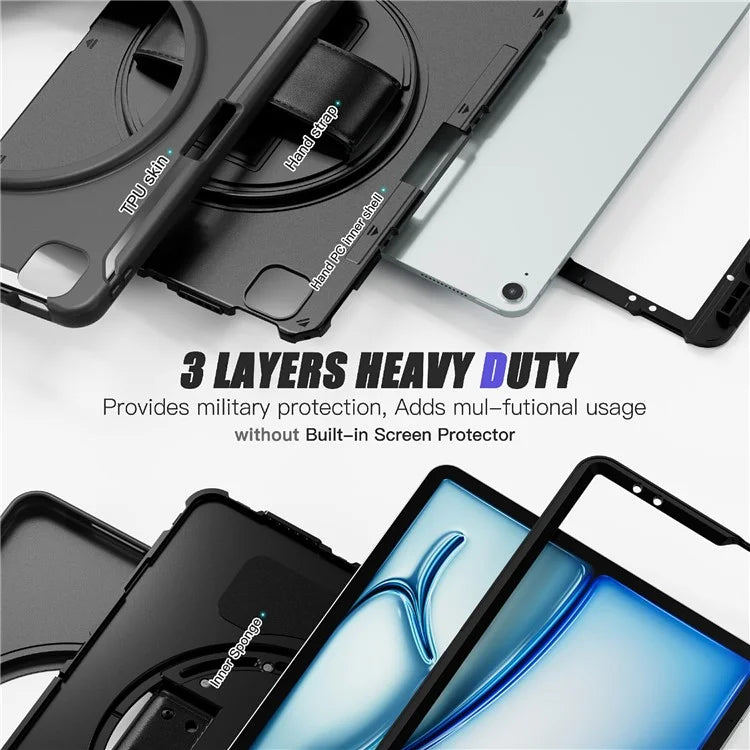 For iPad Air 13 (2024) / iPad Pro 12.9 (2022) / (2021) / (2020) / (2018) Case Kickstand PC+TPU+Silicone Cover with Pen Slot