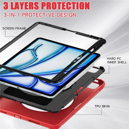 For iPad Air 13 (2024) / iPad Pro 12.9 (2022) / (2021) / (2020) / (2018) Case Kickstand PC+TPU+Silicone Cover with Pen Slot
