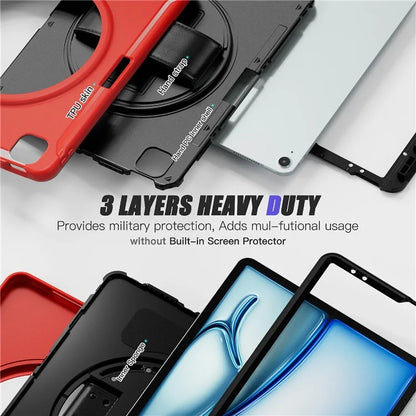 For iPad Air 13 (2024) / iPad Pro 12.9 (2022) / (2021) / (2020) / (2018) Case Kickstand PC+TPU+Silicone Cover with Pen Slot